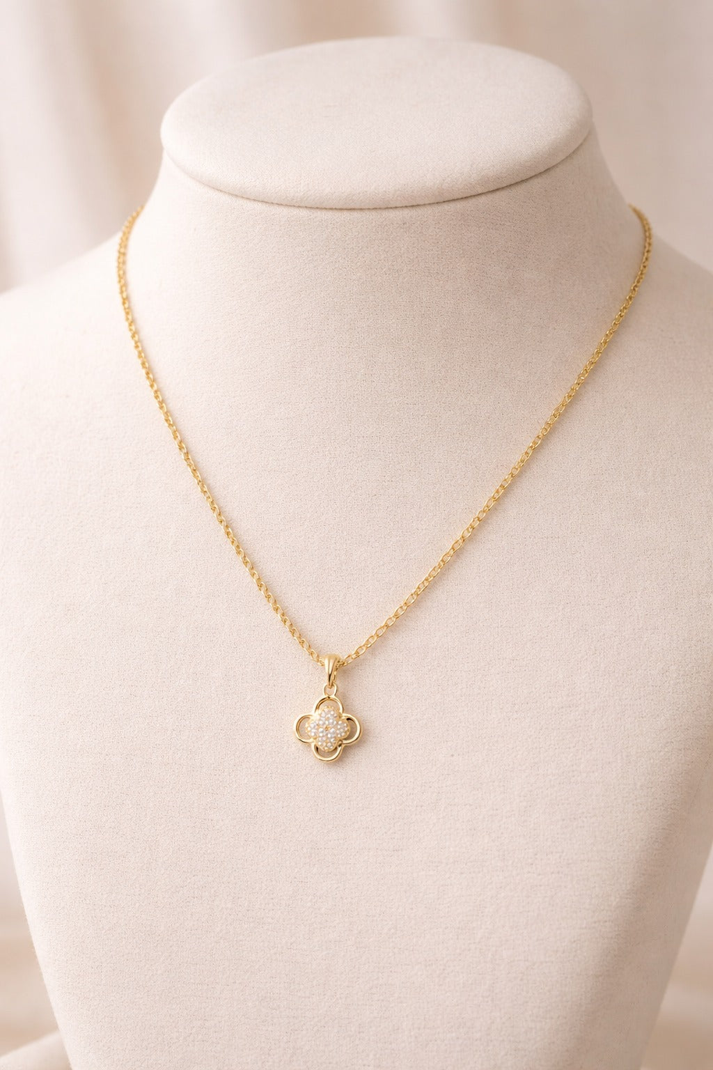 Minimal Floral Crystal Pendant Gold-Finish Necklace | Elegant Daily Wear Jewellery