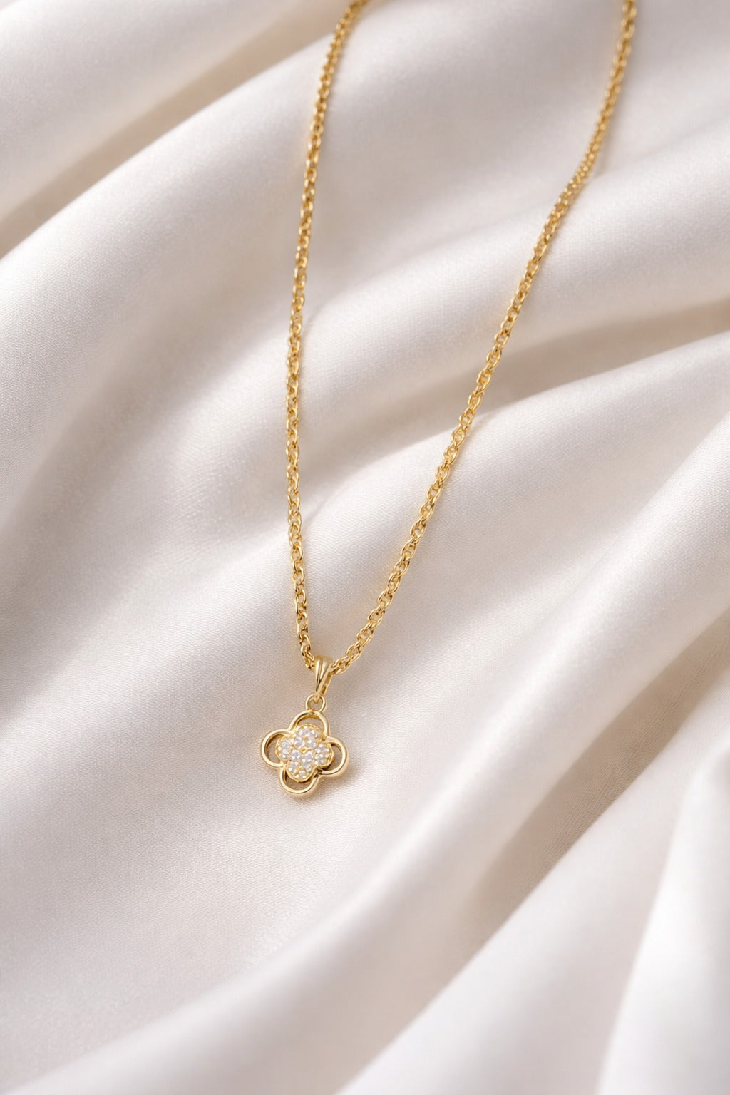 Minimal Floral Crystal Pendant Gold-Finish Necklace | Elegant Daily Wear Jewellery