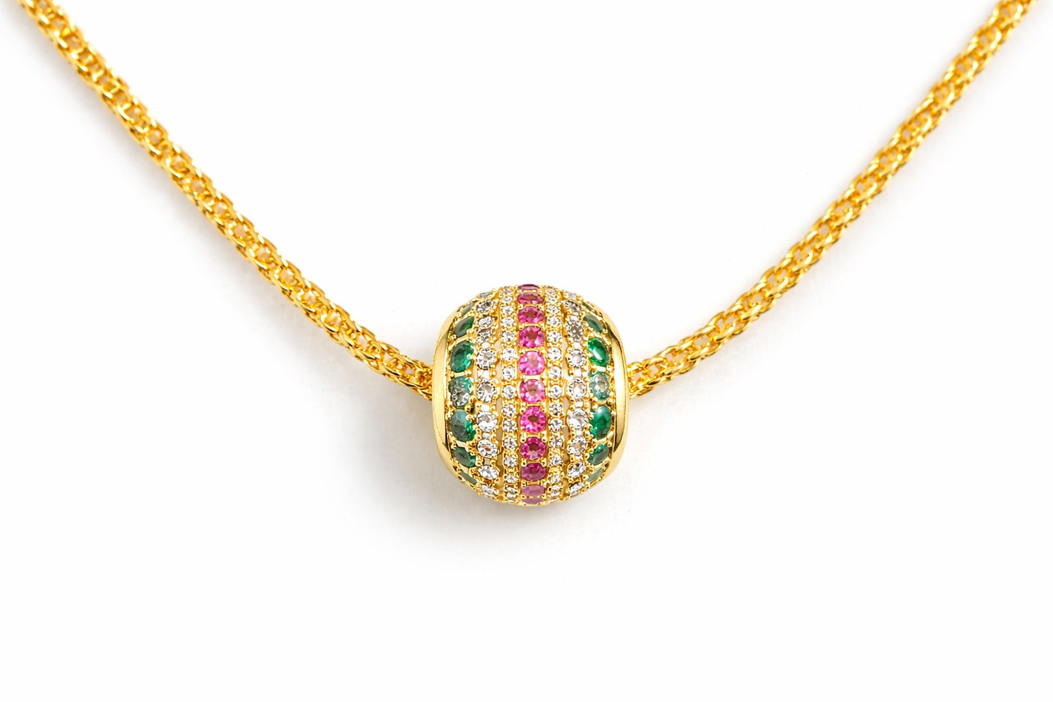 Multicolour Stone Barrel Pendant Necklace