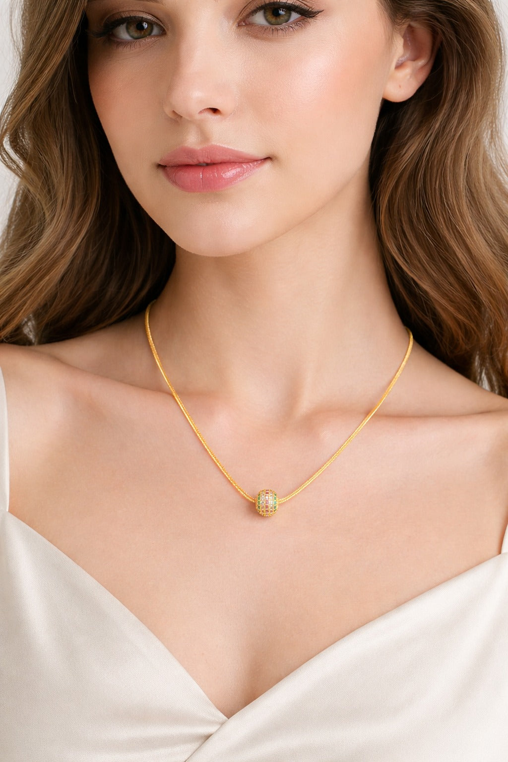 Multicolour Stone Barrel Pendant Necklace