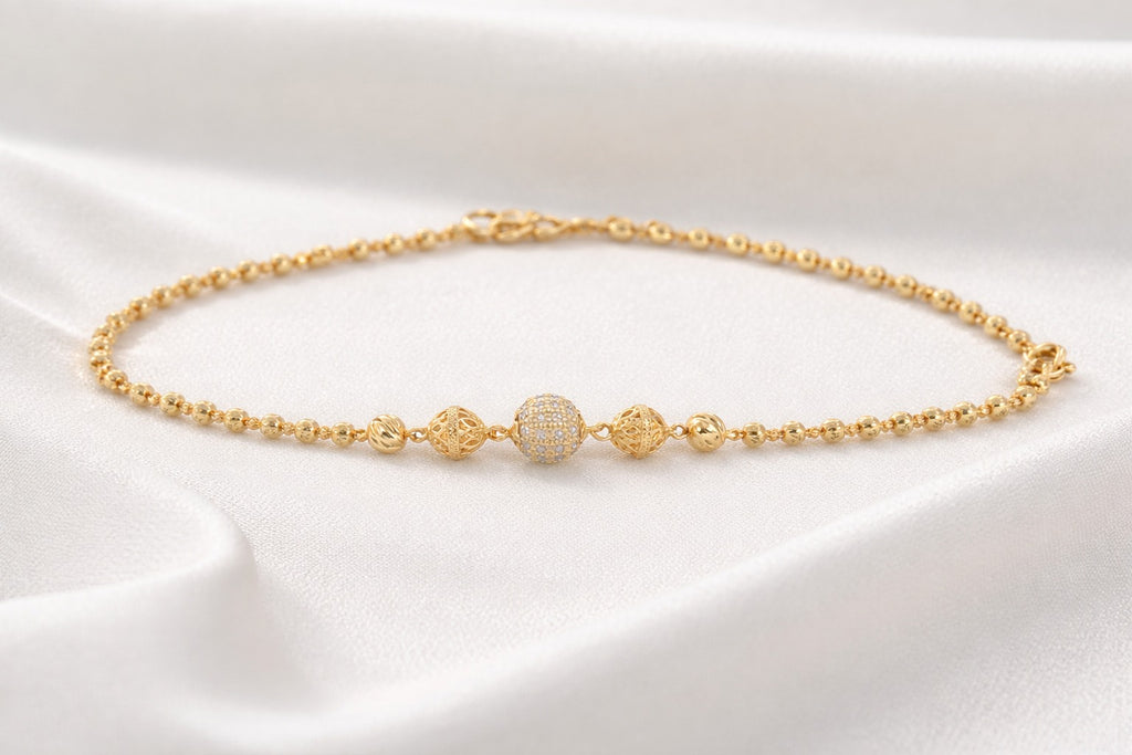 Elegant Gold Beaded Bracelet with Sparkling CZ Accent Ball