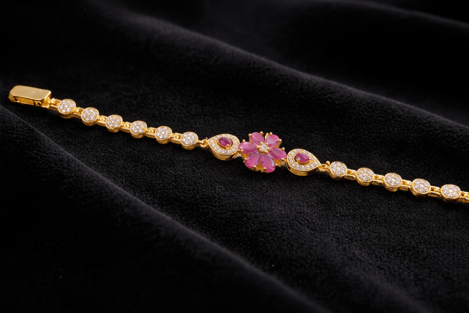 Luxury Gold-Plated Pink Floral Bracelet