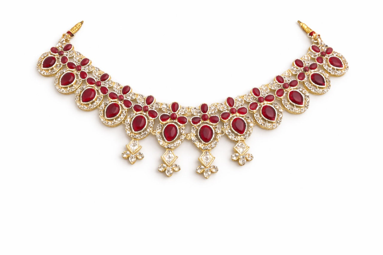 Royal Ruby & Kundan Bridal Necklace Set with Earrings and Maang Tikka