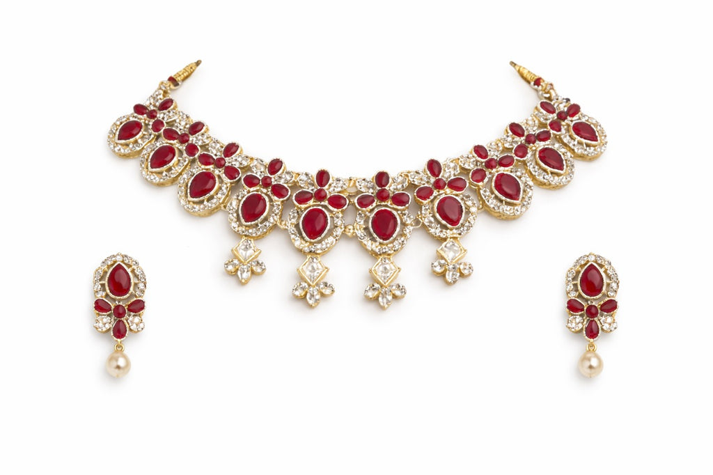 Royal Ruby & Kundan Bridal Necklace Set with Earrings and Maang Tikka