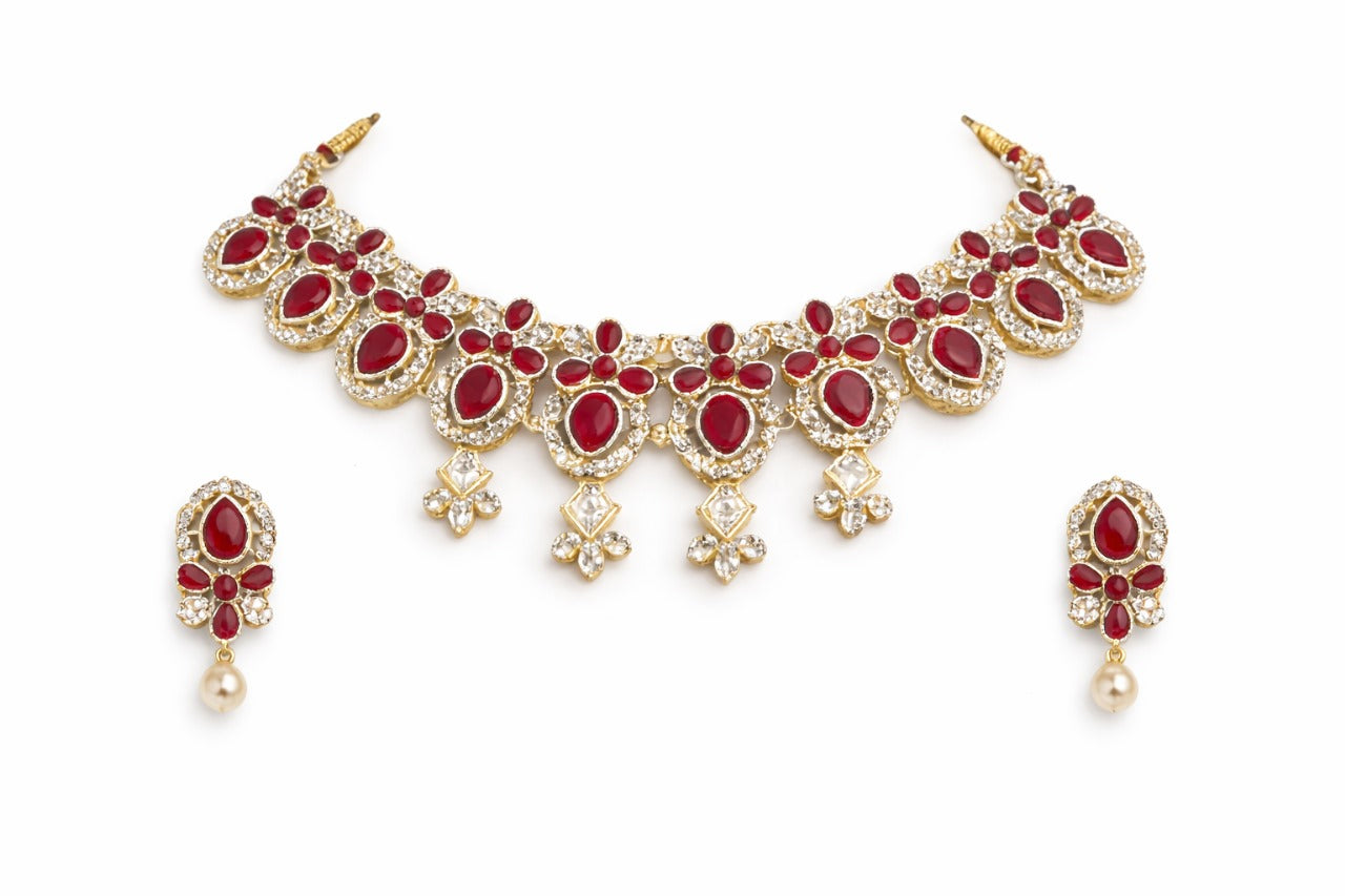 Royal Ruby & Kundan Bridal Necklace Set with Earrings and Maang Tikka