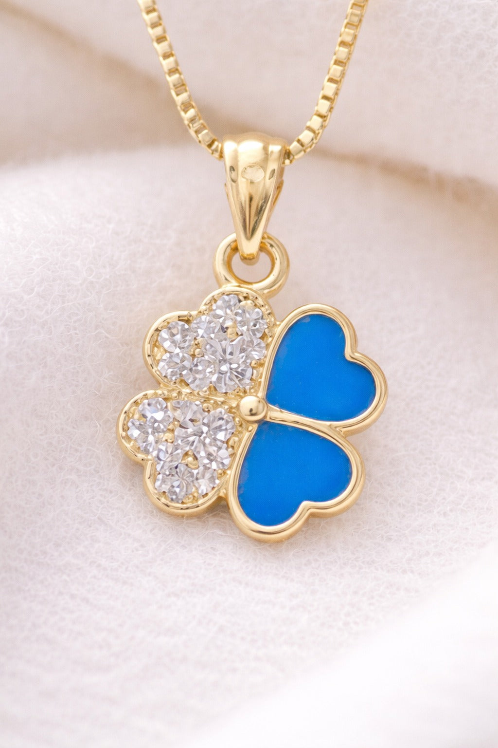Gold-Plated Blue Clover Diamond-Style Pendant