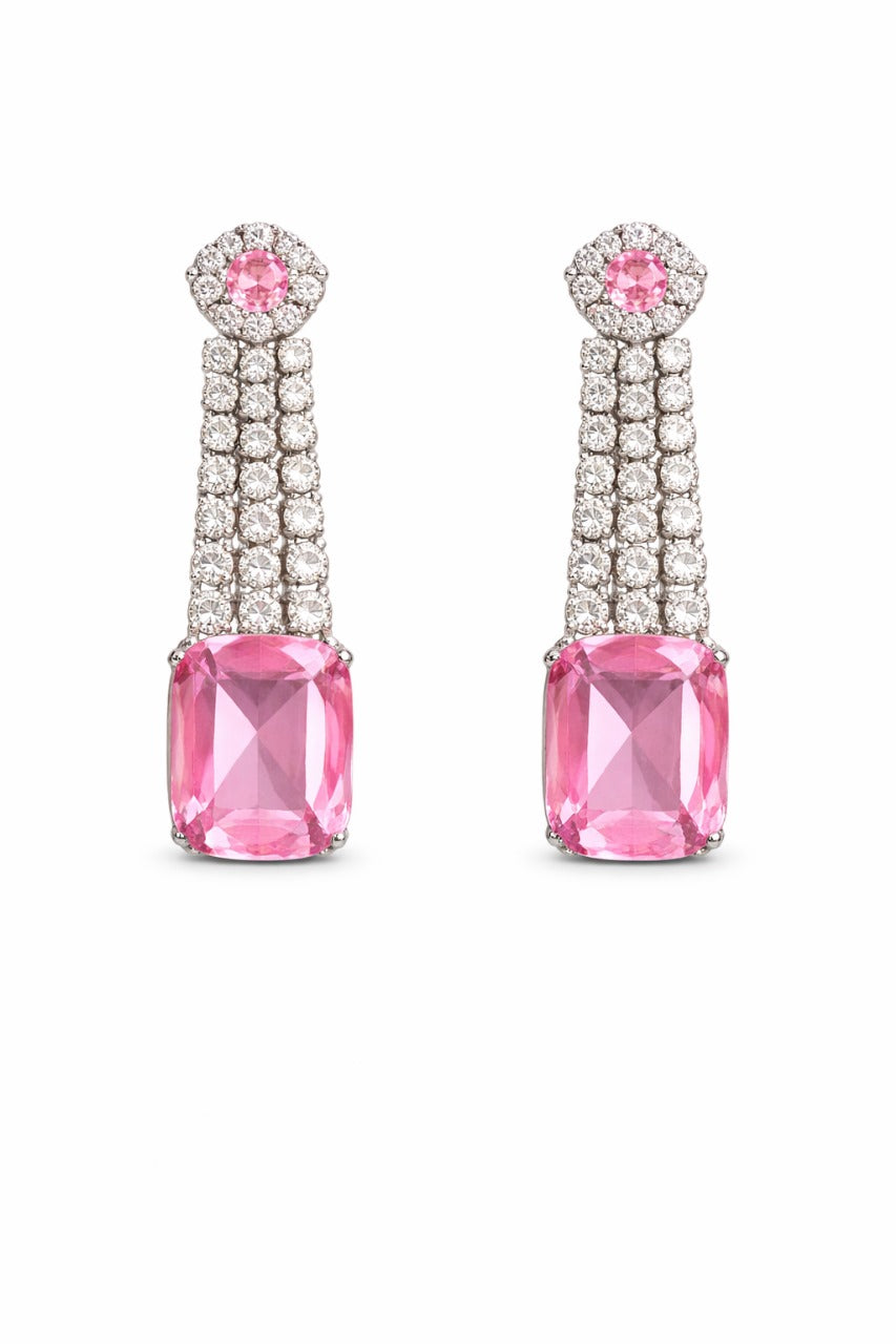 Royal Pink Stone Diamond-Style Necklace & Earring Set