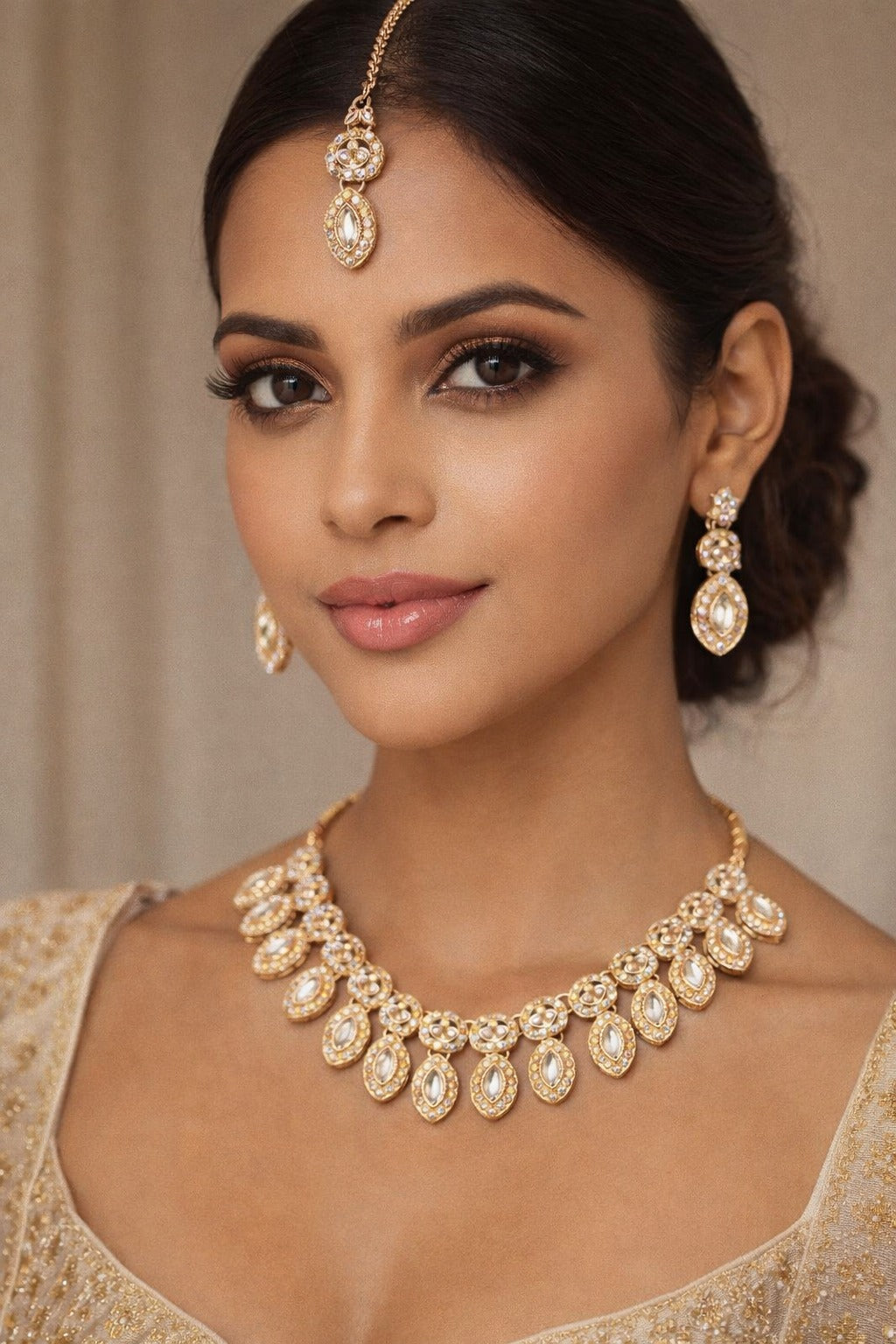 Royal Kundan Pearl Drop Necklace Set with Matching Earrings & Maang Tikka
