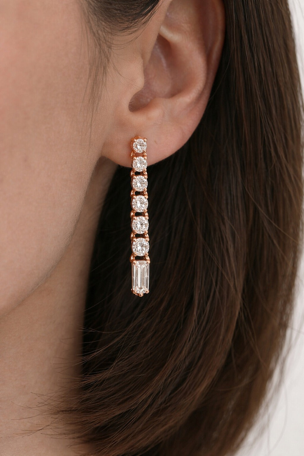 Luxury Rose Gold Baguette Crystal Y-Drop Necklace Set