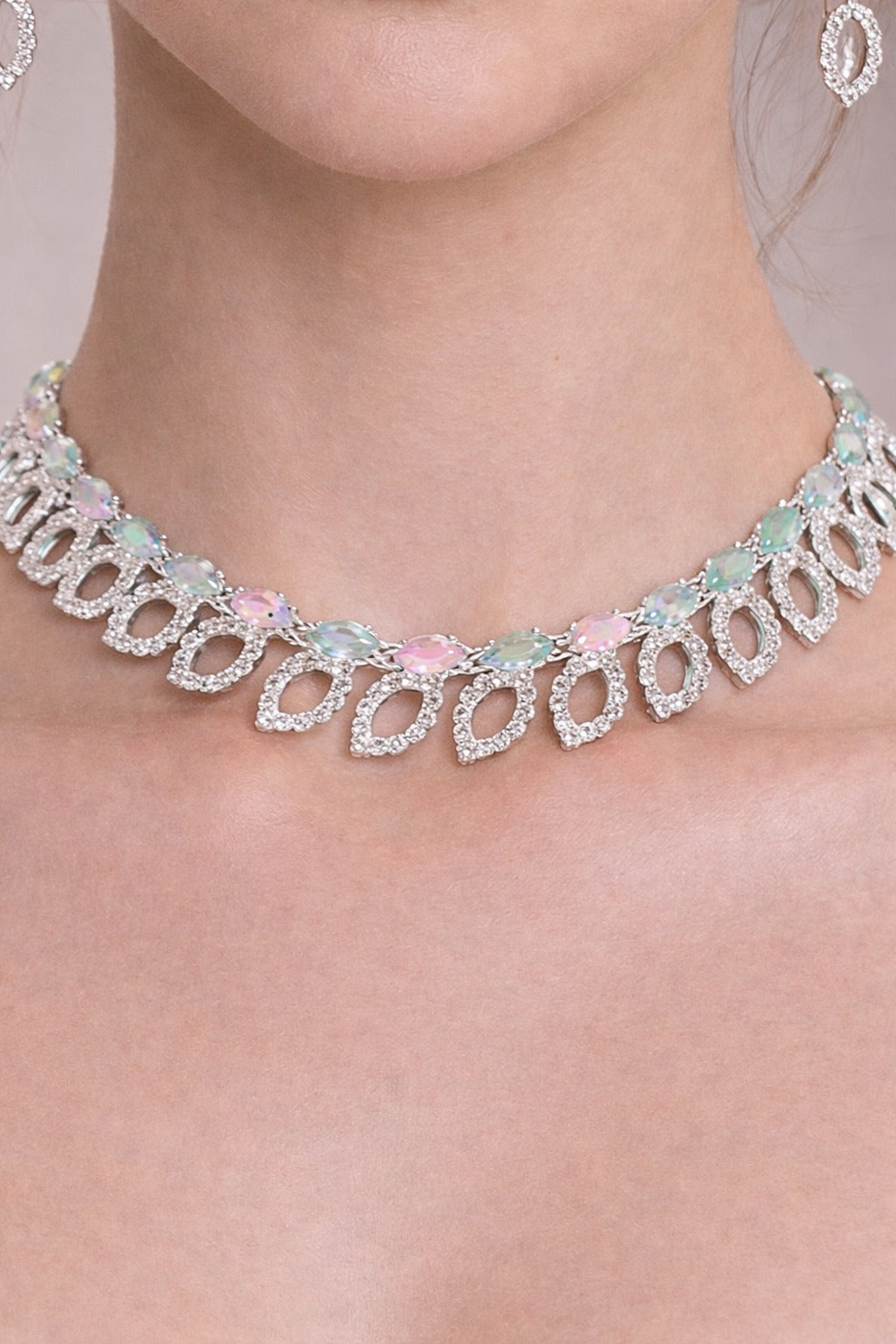 Pastel Elegance Teardrop Diamond Choker Necklace