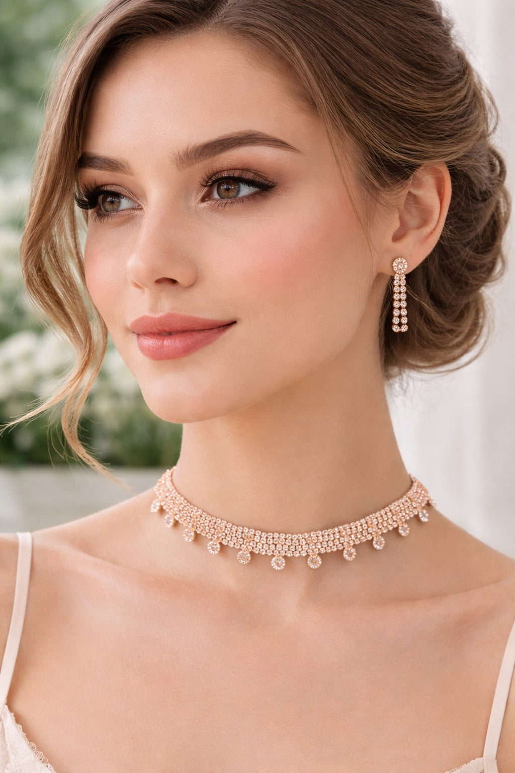 Golden Radiance Crystal Drop Choker Jewelry Set