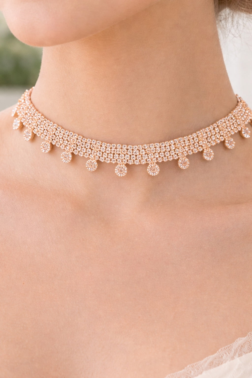 Golden Radiance Crystal Drop Choker Jewelry Set