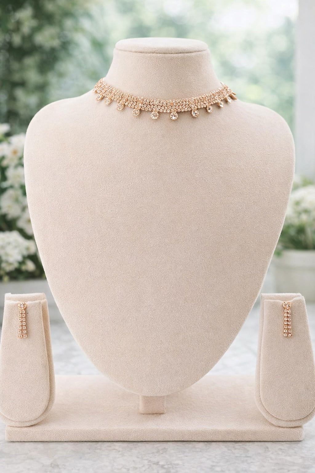 Golden Radiance Crystal Drop Choker Jewelry Set