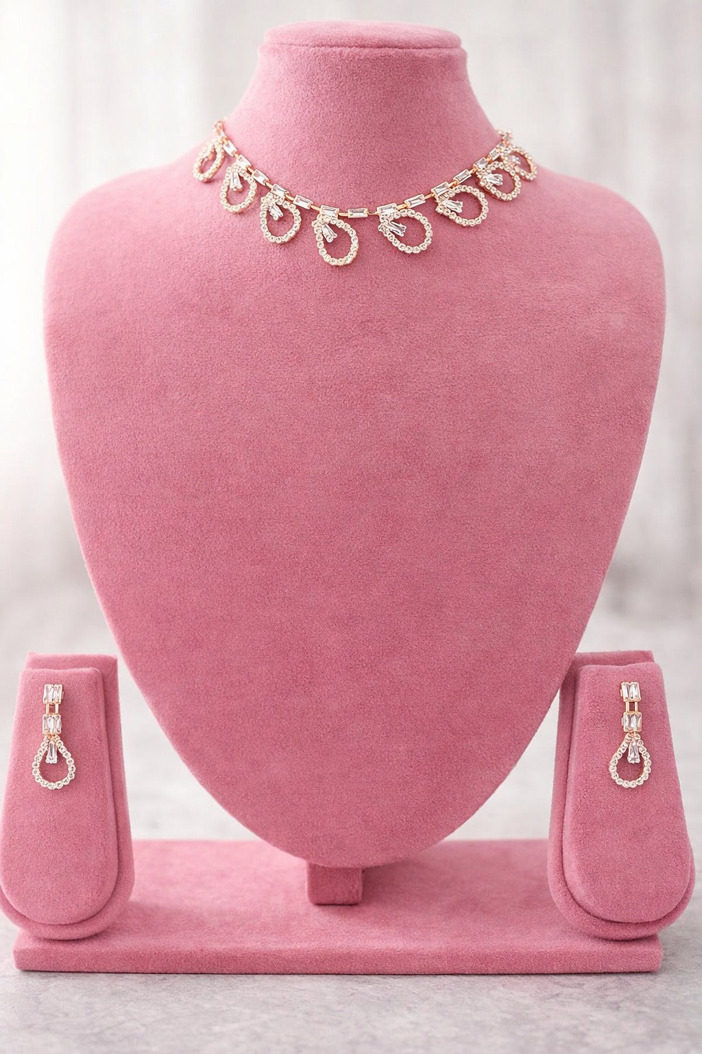 Rose Gold Teardrop Crystal Necklace & Earrings Set