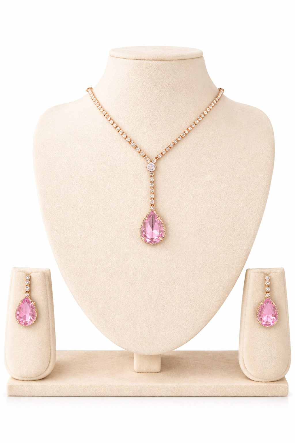 Blush Radiance Teardrop Necklace & Earring Set