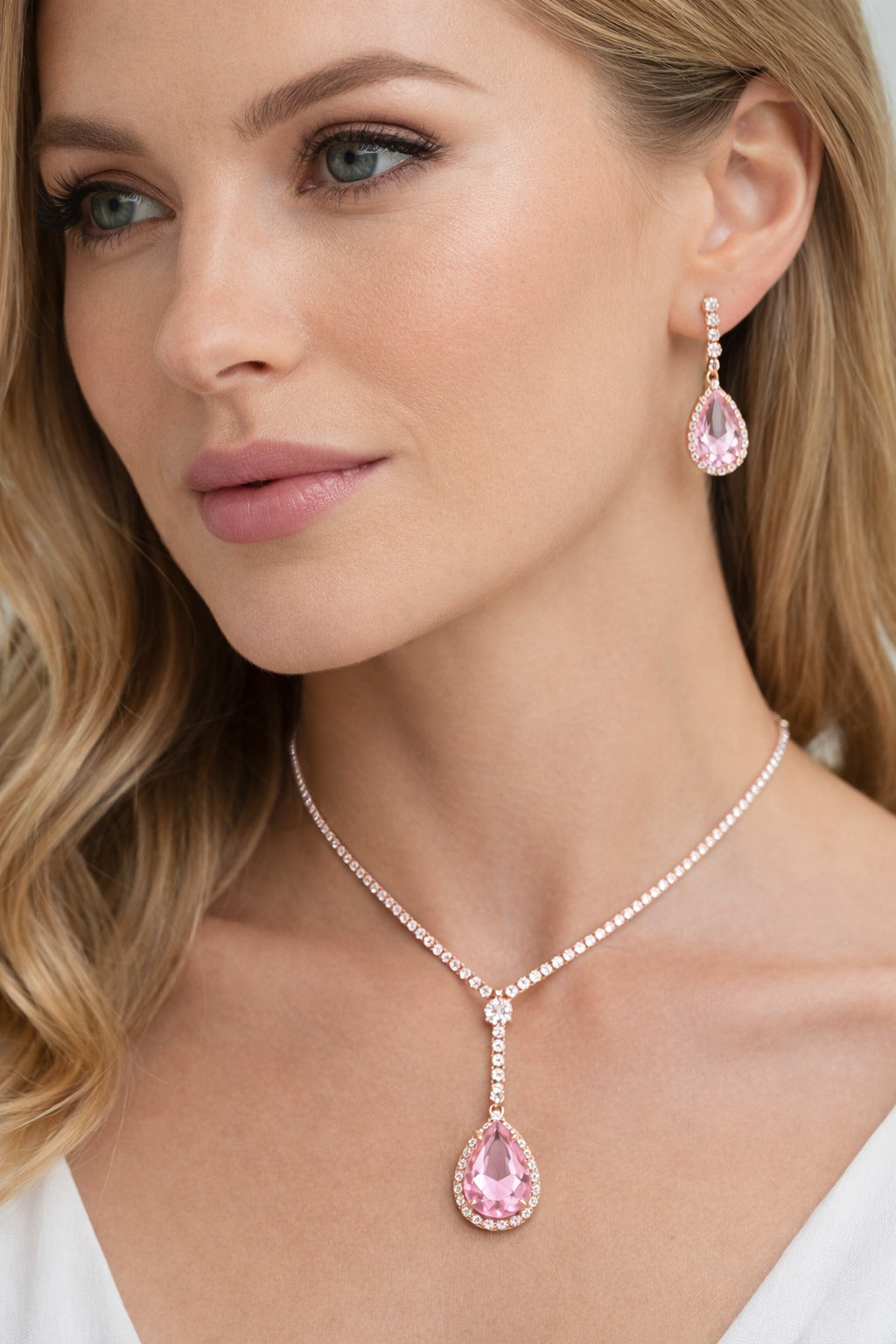 Blush Radiance Teardrop Necklace & Earring Set