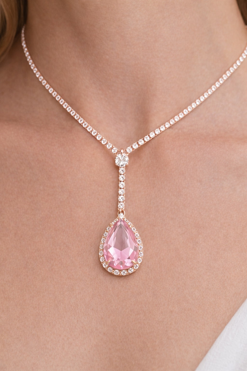 Blush Radiance Teardrop Necklace & Earring Set