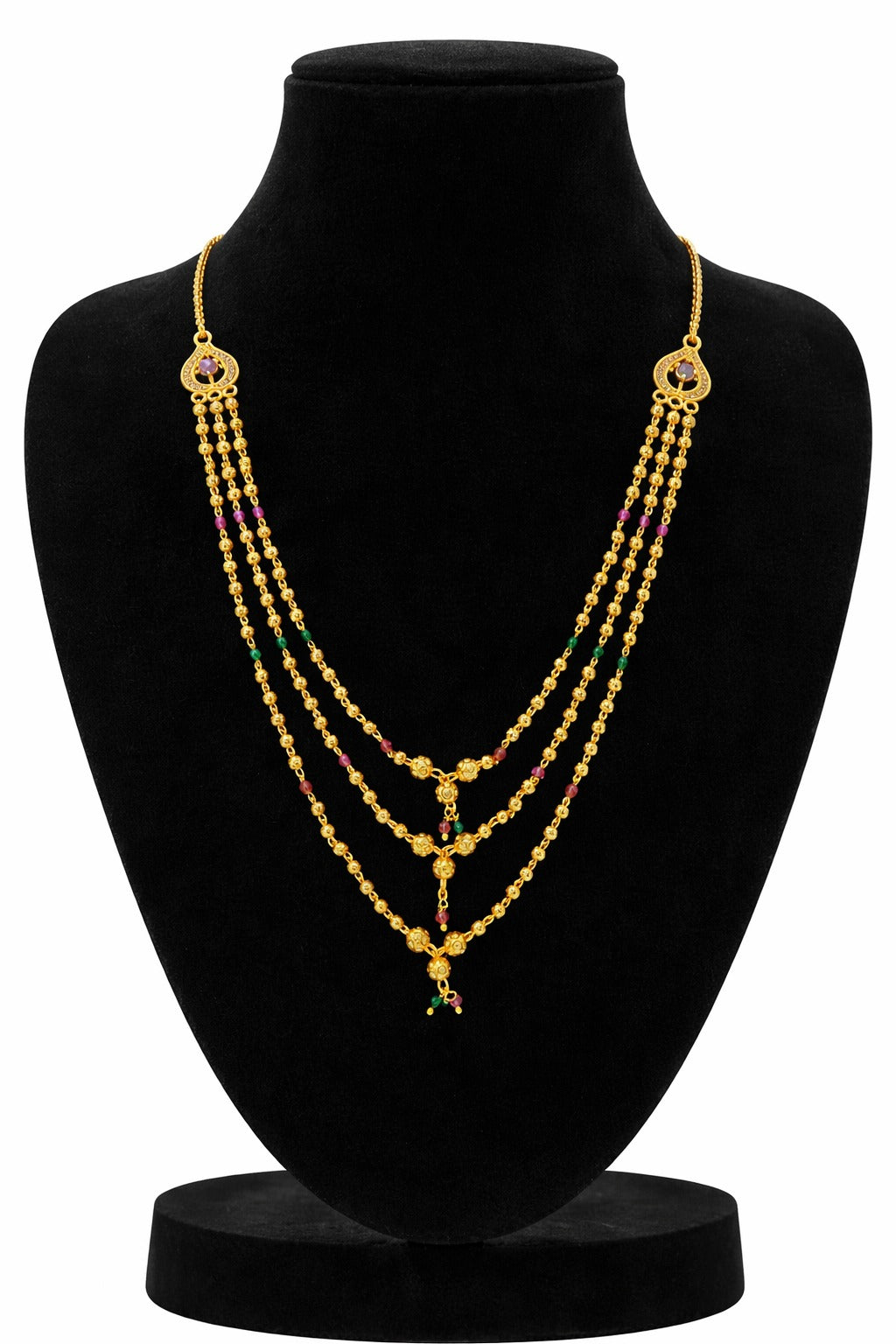 Royal Trinity Layered Gold Bead Necklace