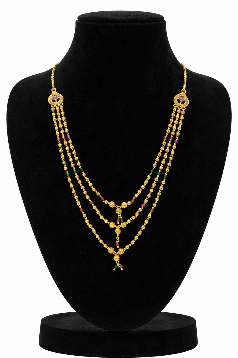 Royal Trinity Layered Gold Bead Necklace