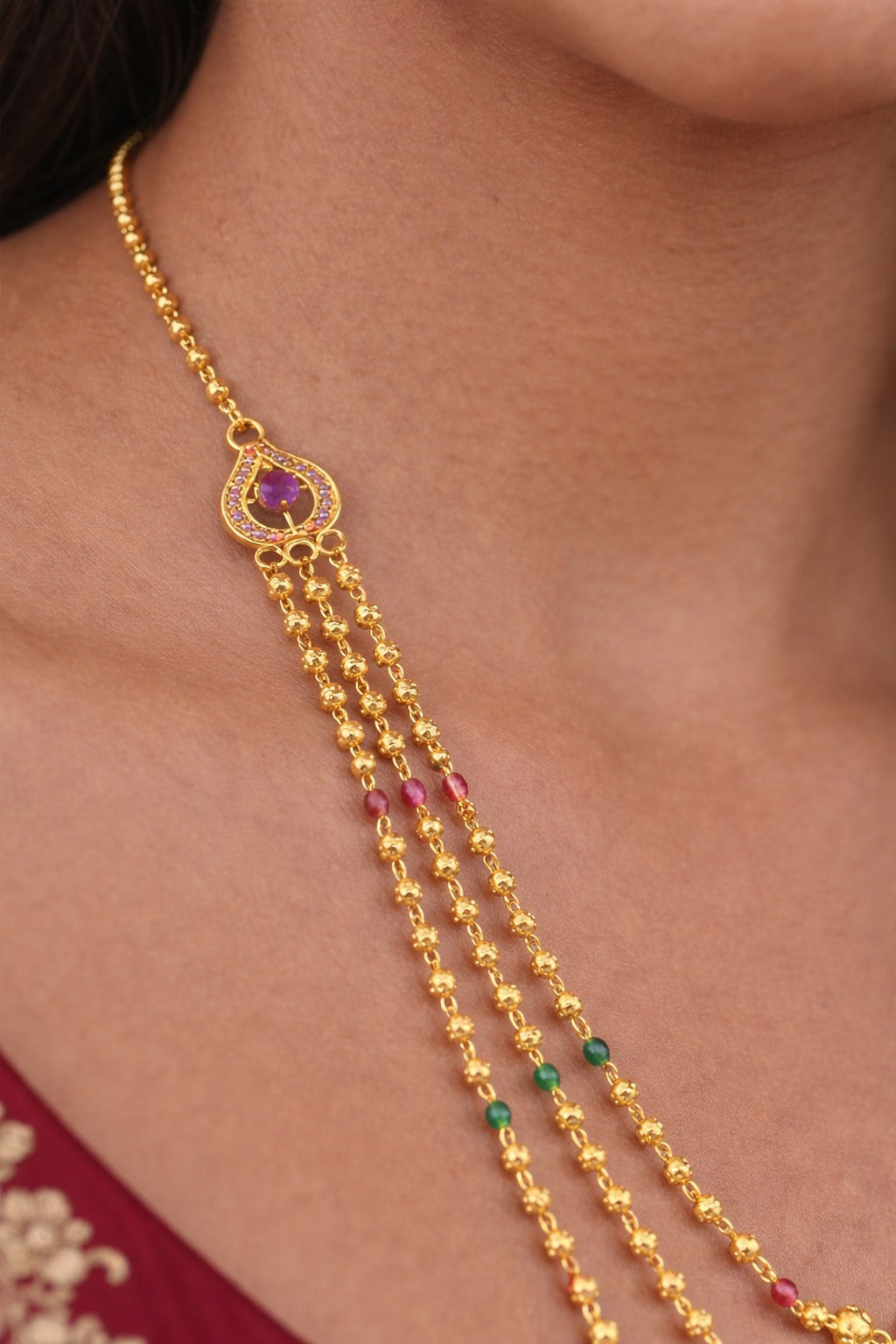 Royal Trinity Layered Gold Bead Necklace