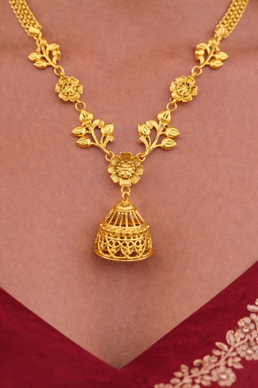 Heritage Bloom Jhumka Gold Necklace Set