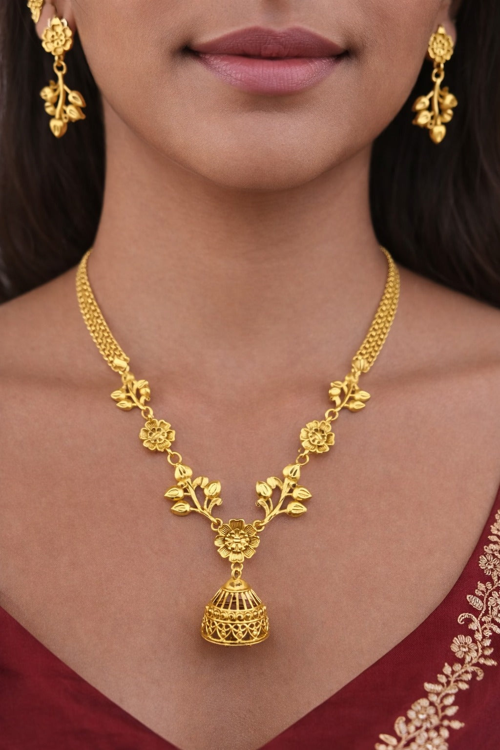 Heritage Bloom Jhumka Gold Necklace Set