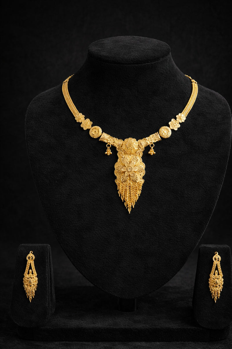 Royal Floral Cascade Gold Necklace Set