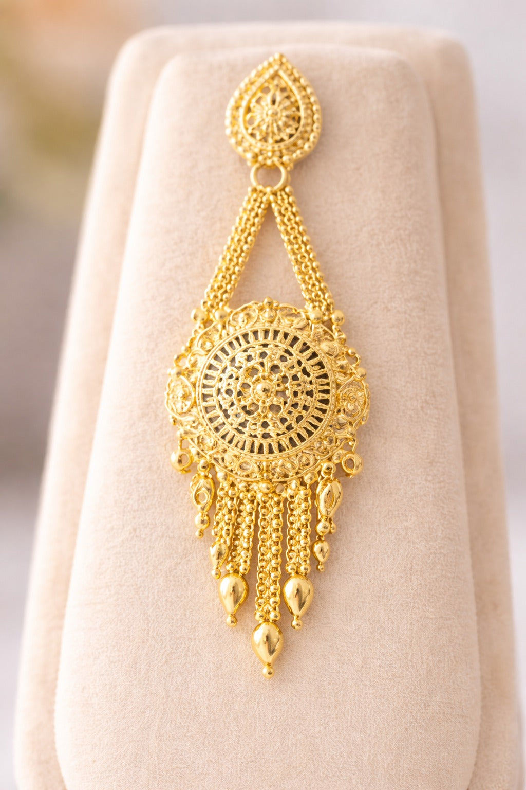Royal Filigree Gold Necklace Set with Heritage Pendant & Statement Earring