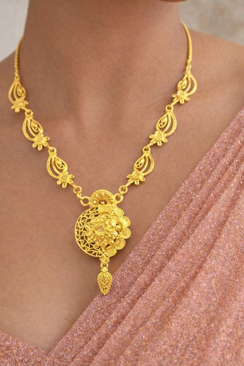 Elegant Floral Medallion Gold Necklace Set