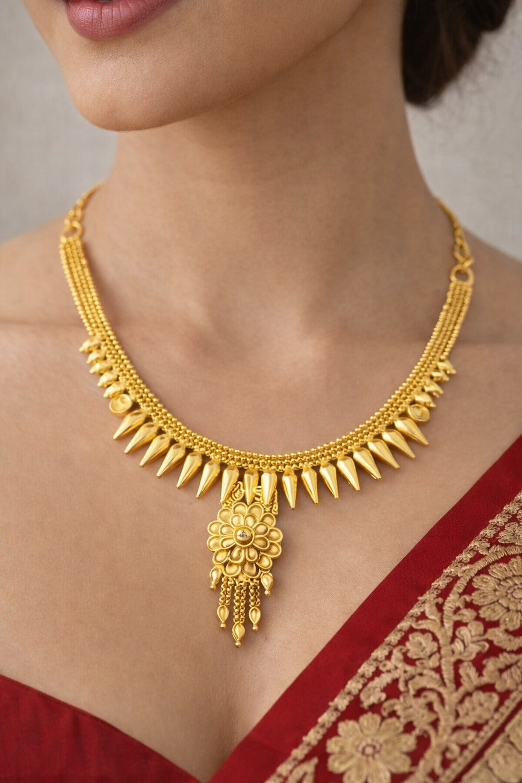 Royal Temple Spike Motif Gold Necklace Set
