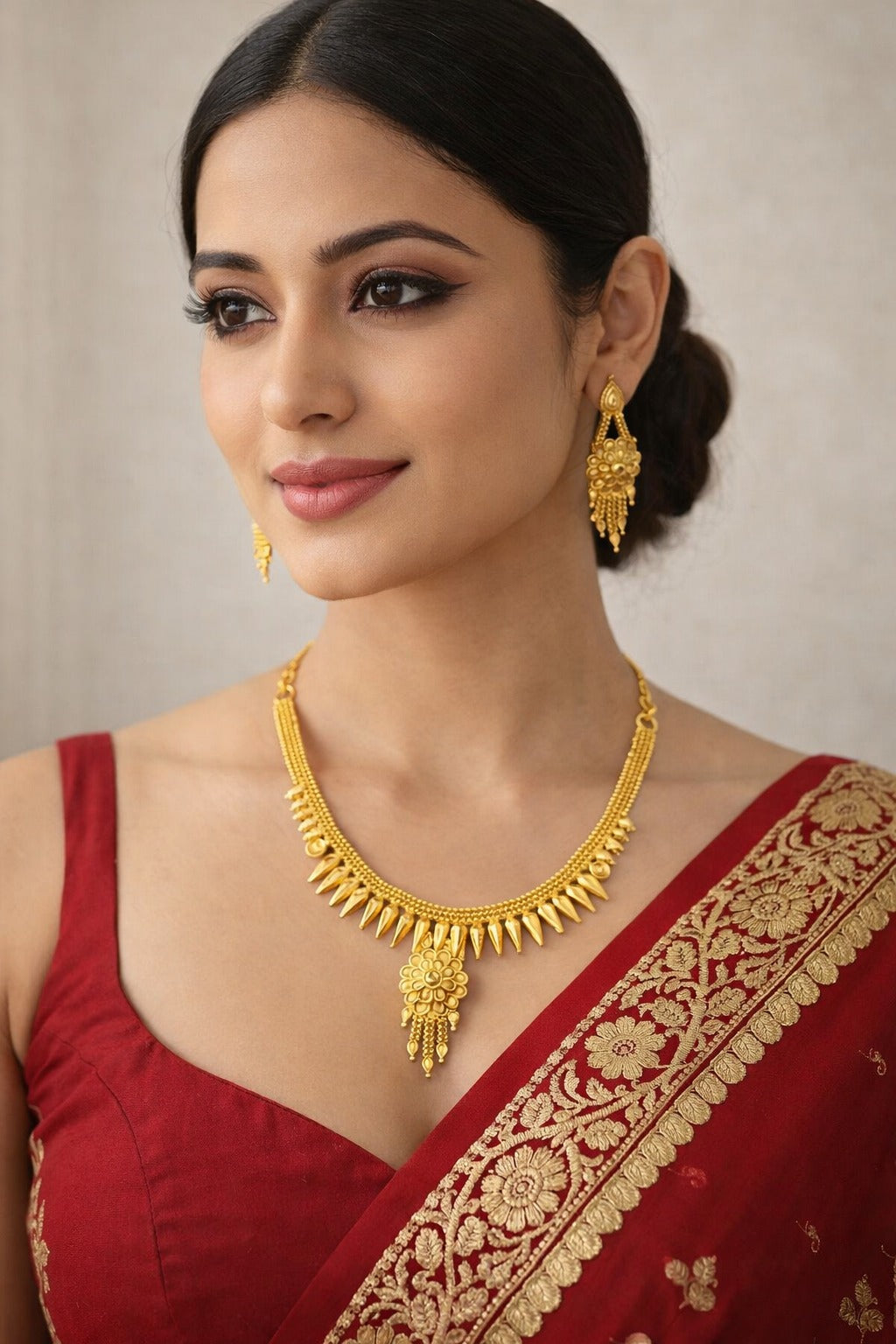 Royal Temple Spike Motif Gold Necklace Set