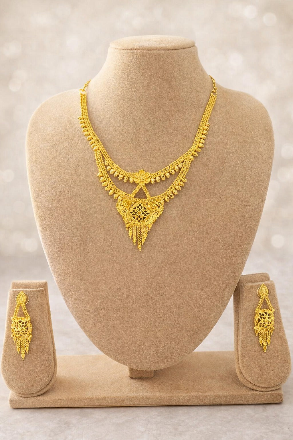 Royal Floral Cascade Gold Necklace Set