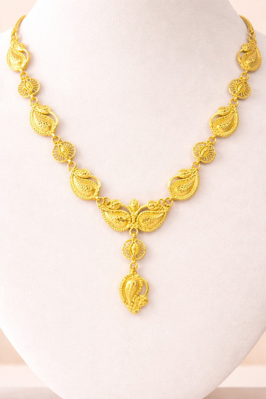 Royal Paisley Drop Gold Necklace Set