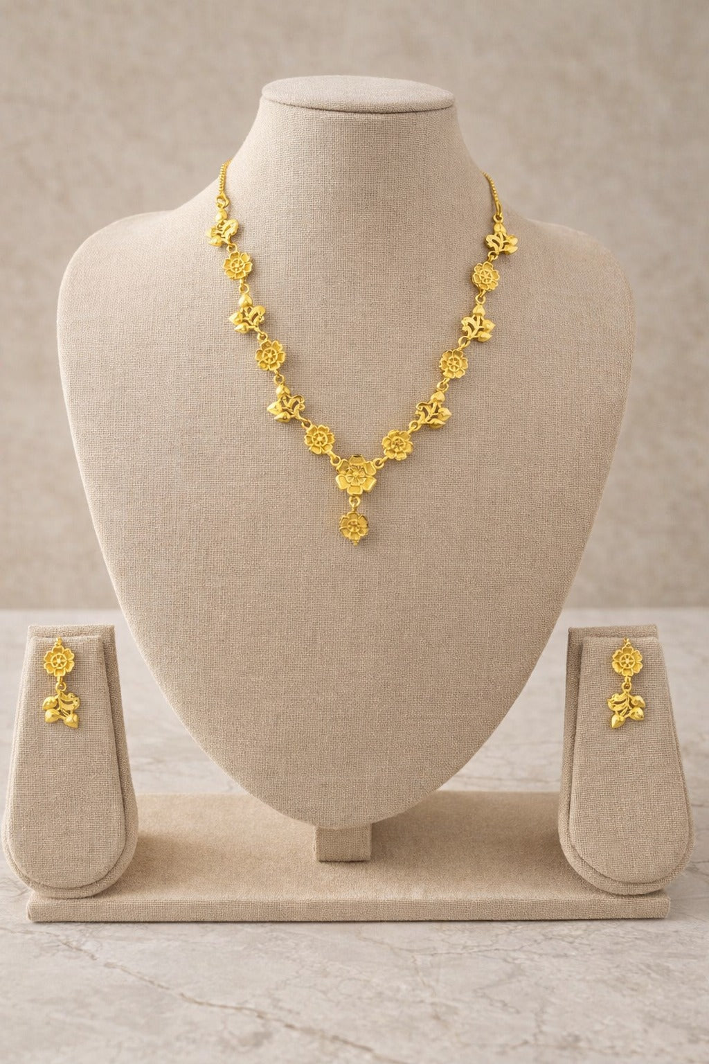 Golden Blossom Floral Necklace & Earrings Set