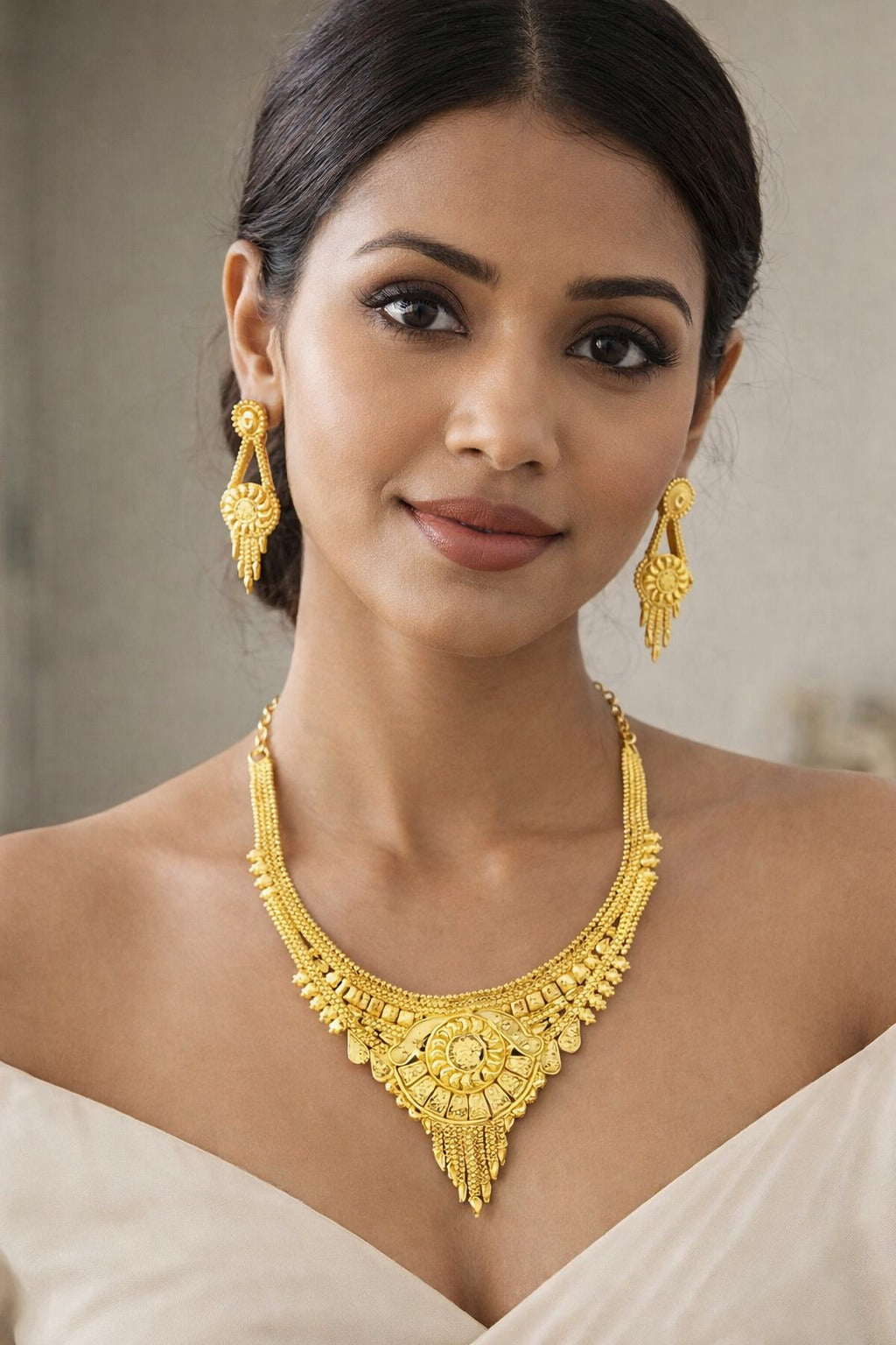 Classic South Indian Temple Gold Necklace Set