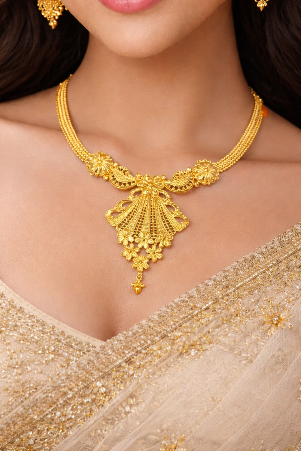 Royal Bloom Gold Filigree Necklace Set
