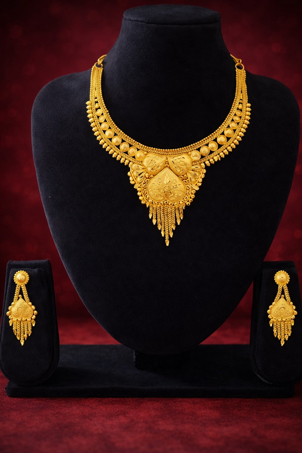 Rajwadi Peacock Motif Gold Necklace & Earrings Set