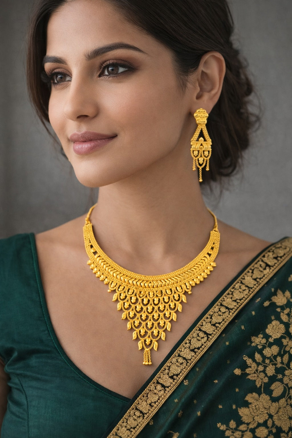 Royal Cascade Leaf Gold Necklace & Earrings Set