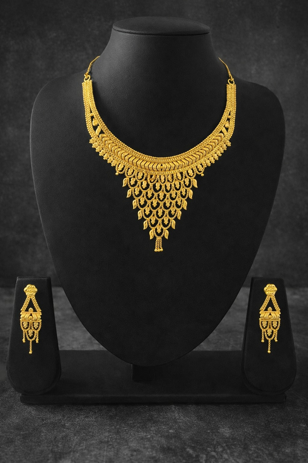 Royal Cascade Leaf Gold Necklace & Earrings Set