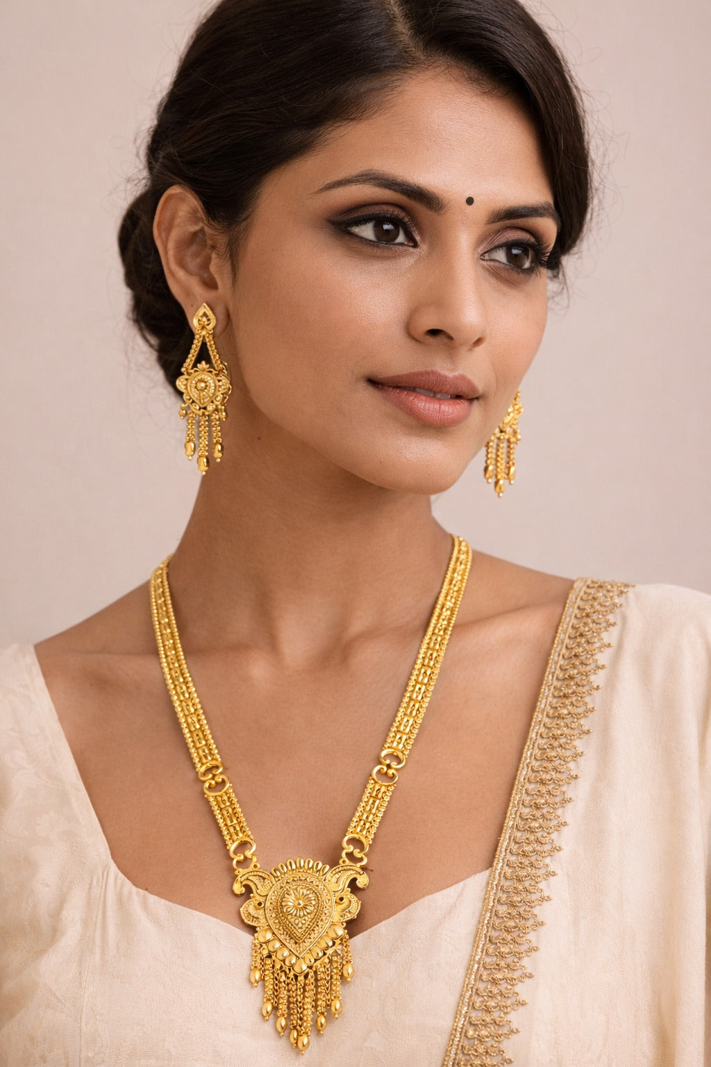 Royal Heritage Teardrop Gold Necklace Set with Matching Earrings