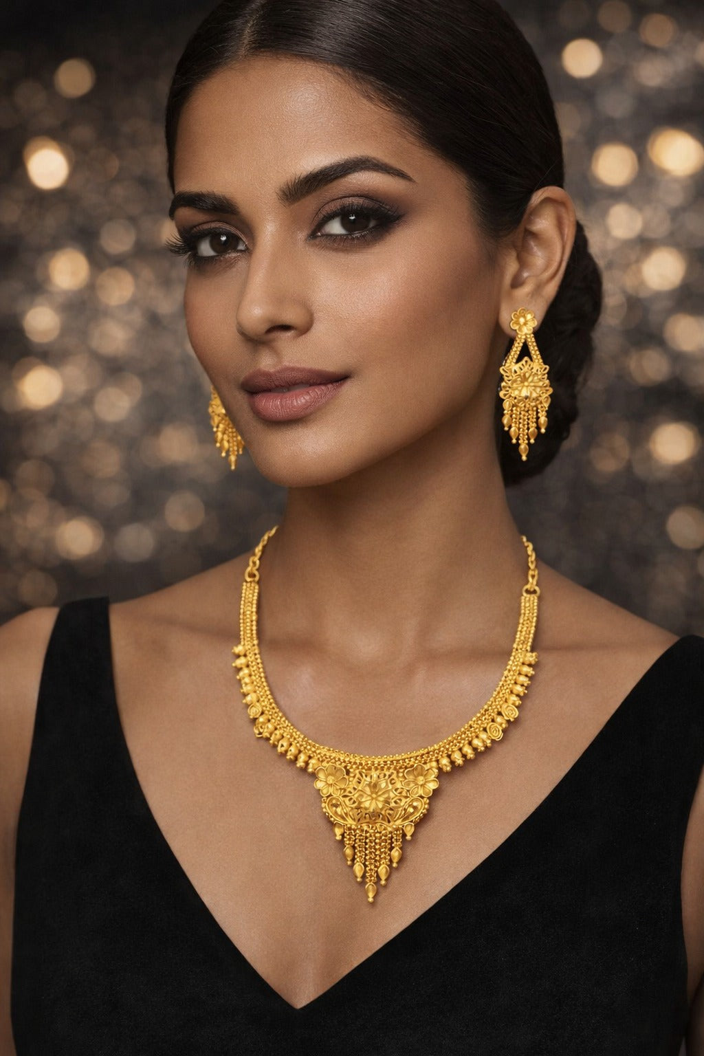 Midnight Bloom Royal Gold Necklace Set