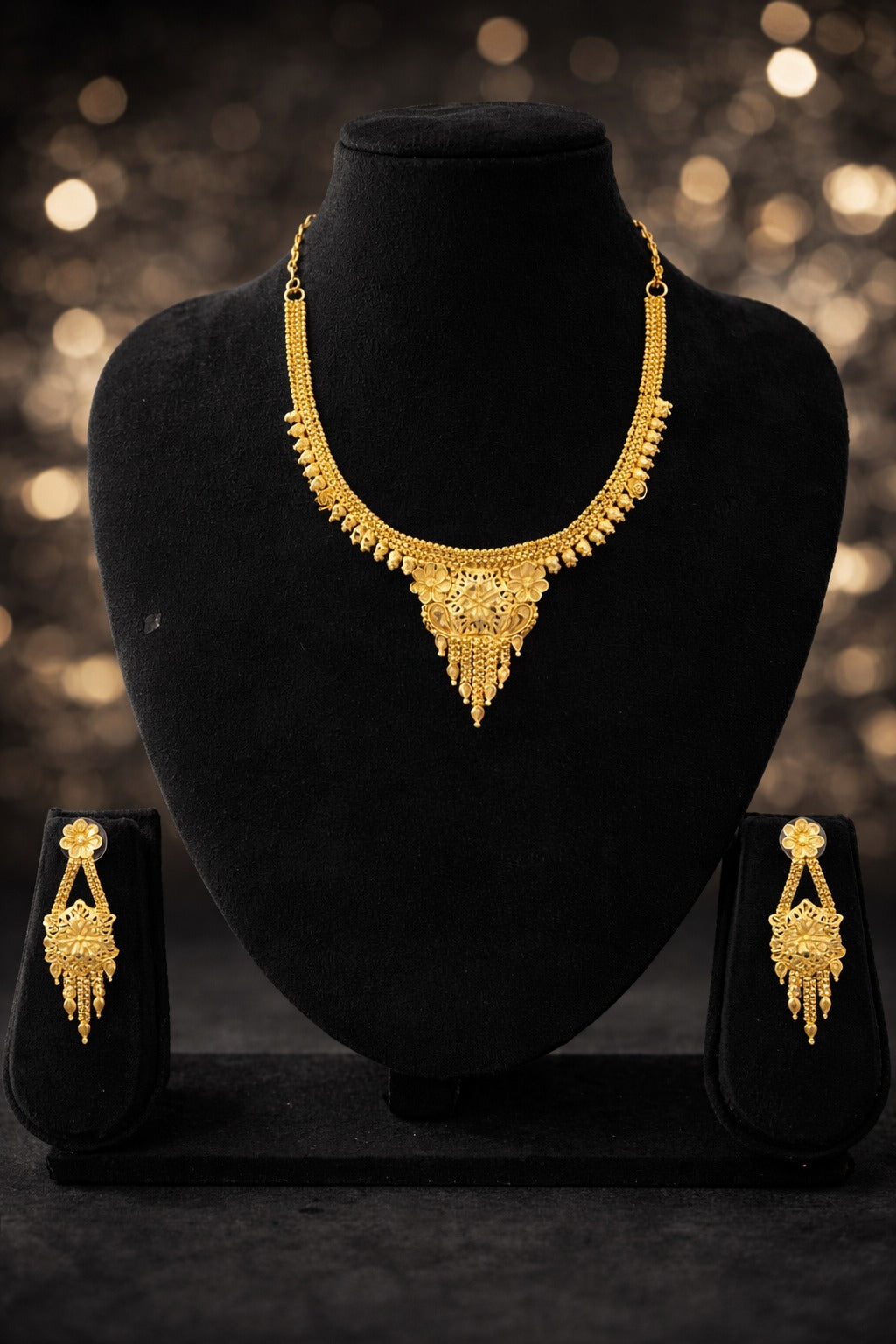 Midnight Bloom Royal Gold Necklace Set