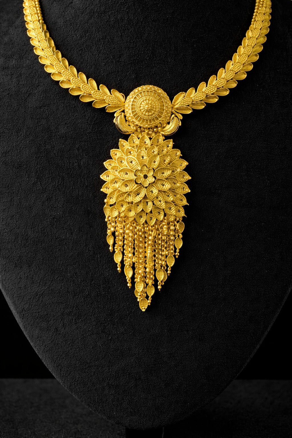 Royal Floral Cascade Gold Necklace Set with Matching Statement Earrings