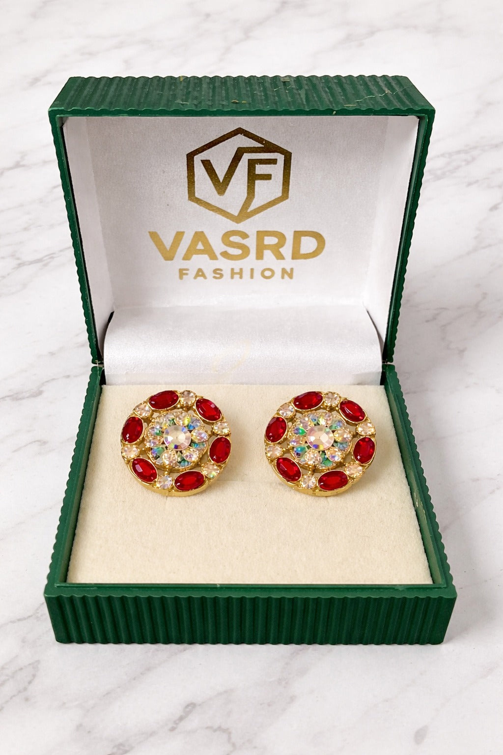 Royal Ruby Radiance Floral Stud Earrings