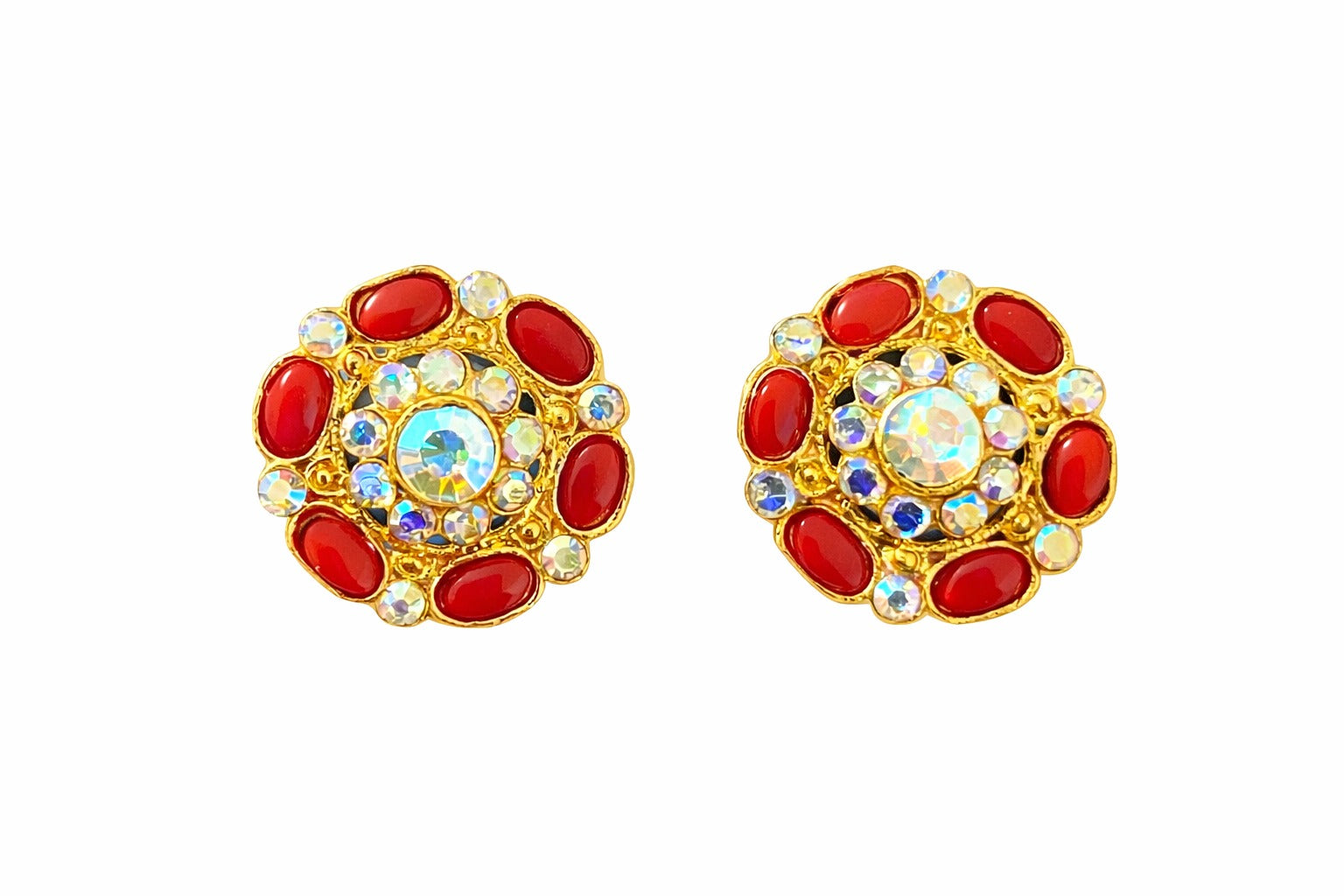 Royal Ruby Radiance Floral Stud Earrings