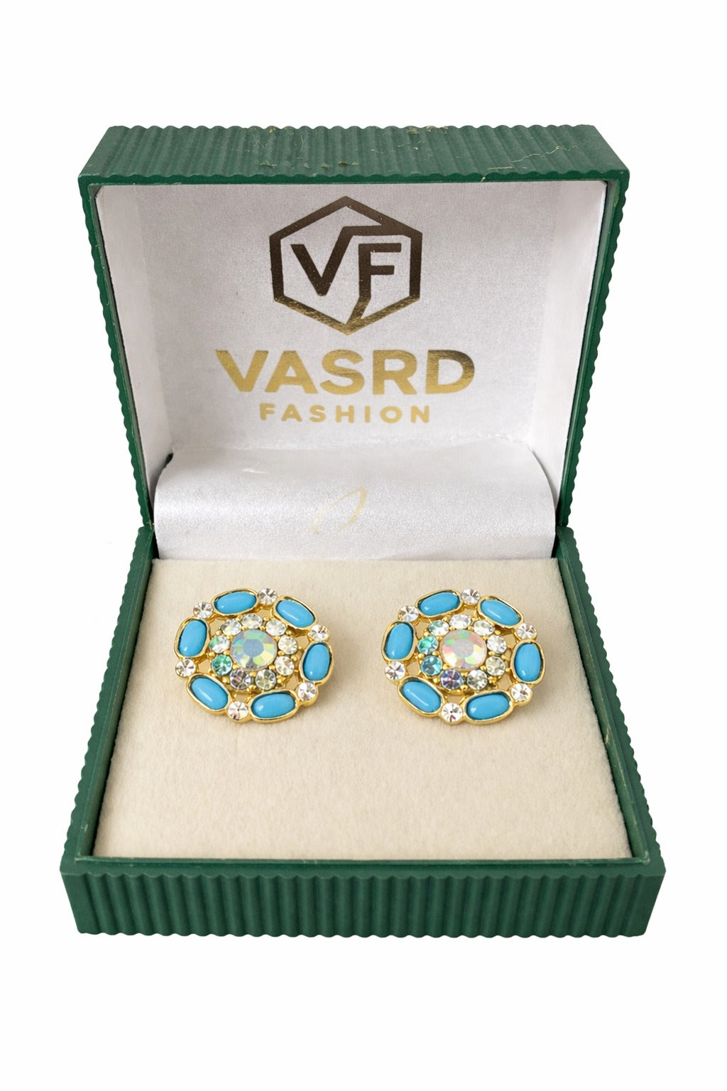 Royal Turquoise Crystal Bloom Stud Earrings