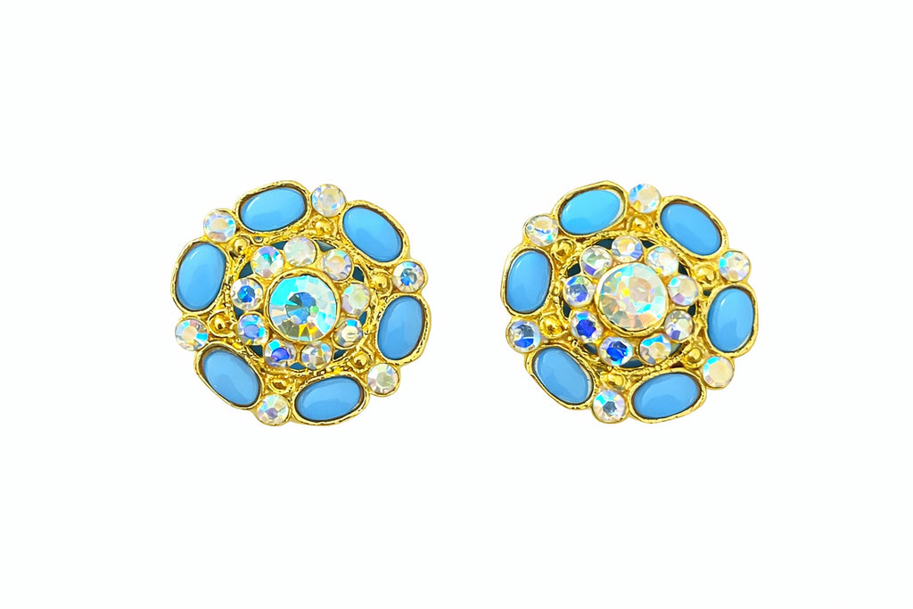 Royal Turquoise Crystal Bloom Stud Earrings
