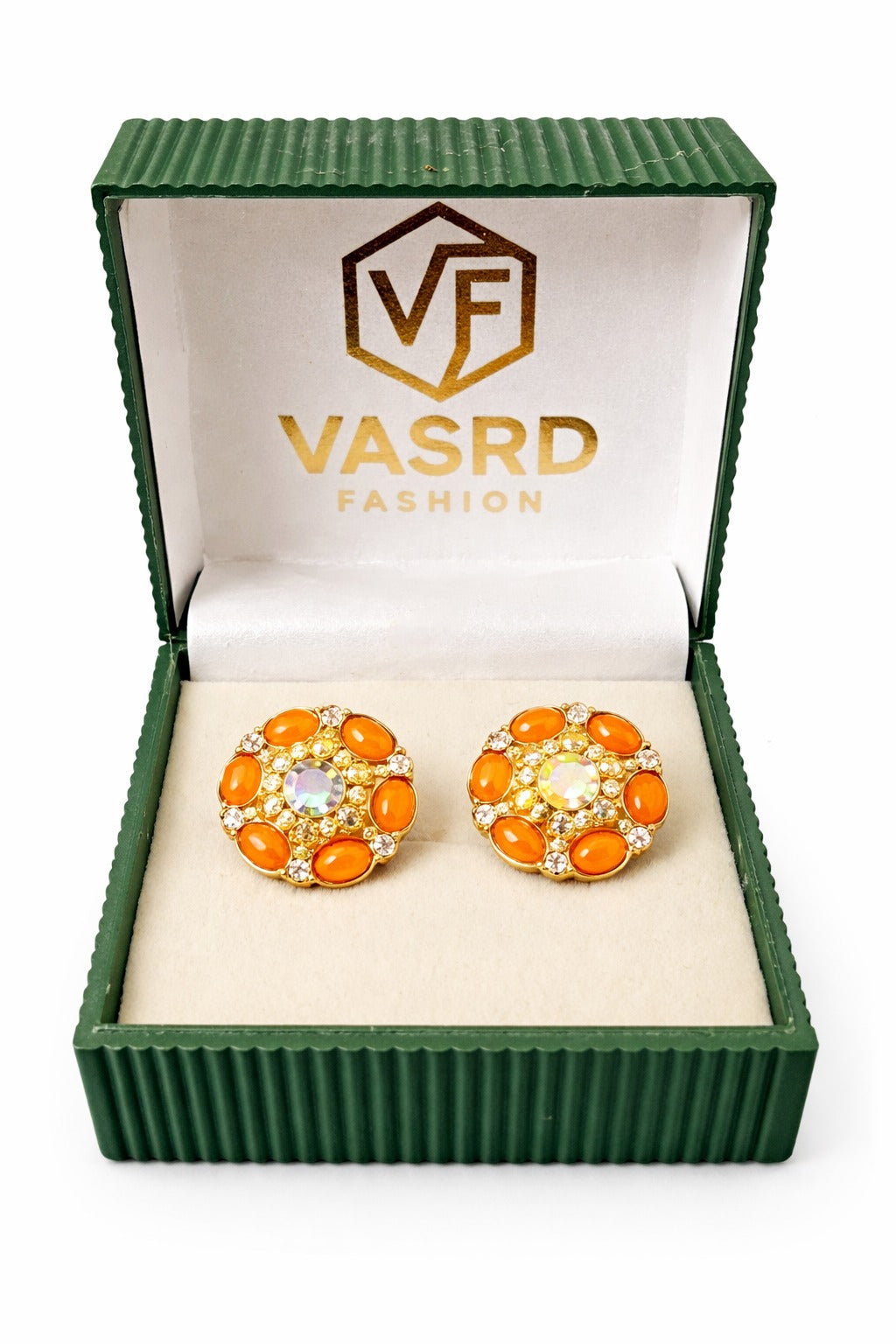 Royal Amber Glow Crystal Floral Stud Earrings