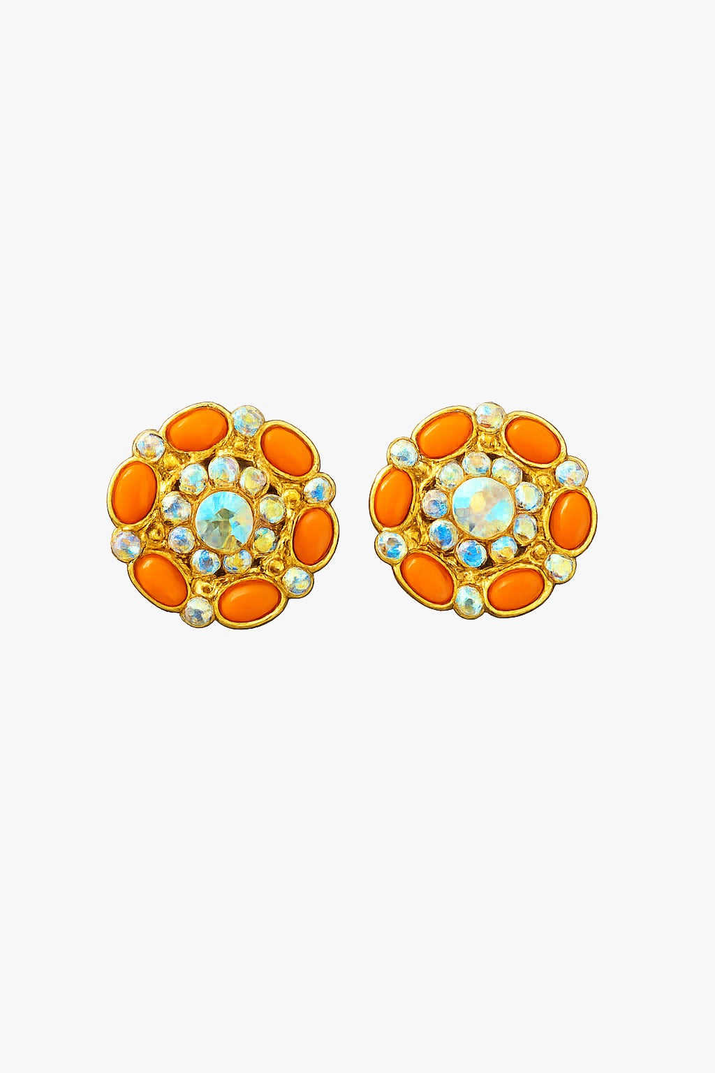 Royal Amber Glow Crystal Floral Stud Earrings