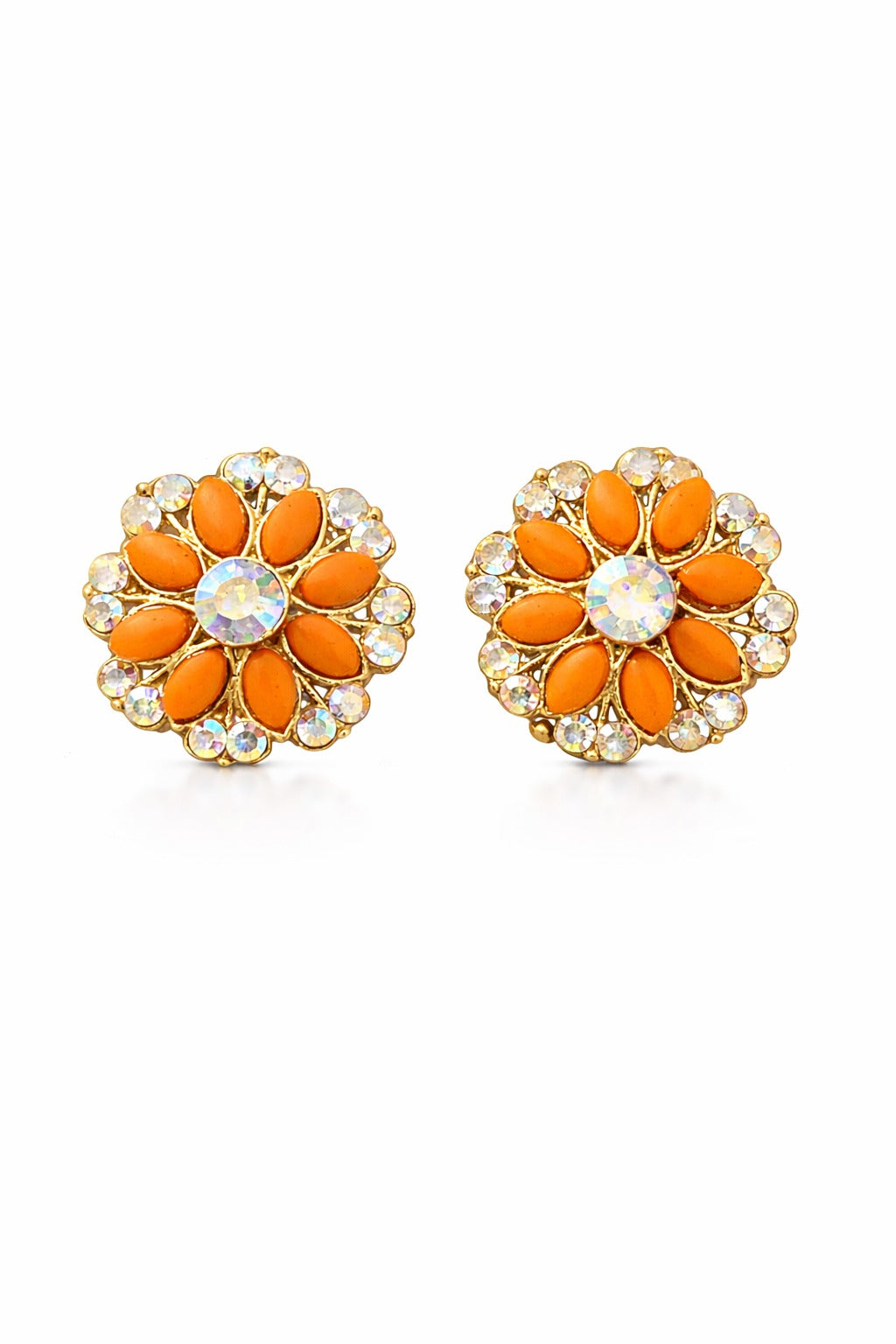 Royal Marigold Bloom Crystal Floral Stud Earrings